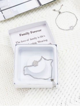 "Family Forever" Flower Heart Adjustable Rhinestone Stretch Bracelet with Gift Box